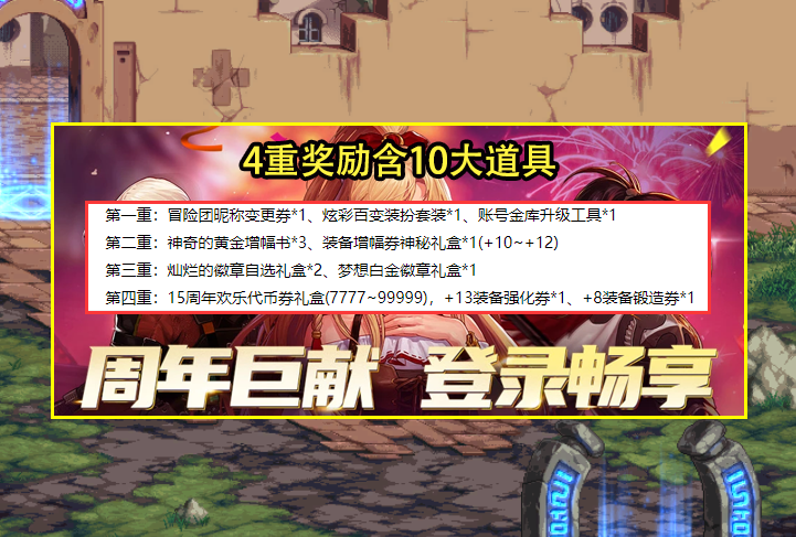 DNF账号金库升级可以用券吗 周年庆4重奖励详解