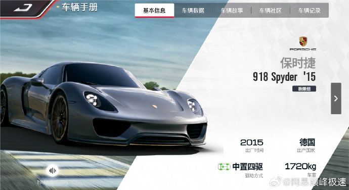 巅峰极速手游保时捷918 Spyder 