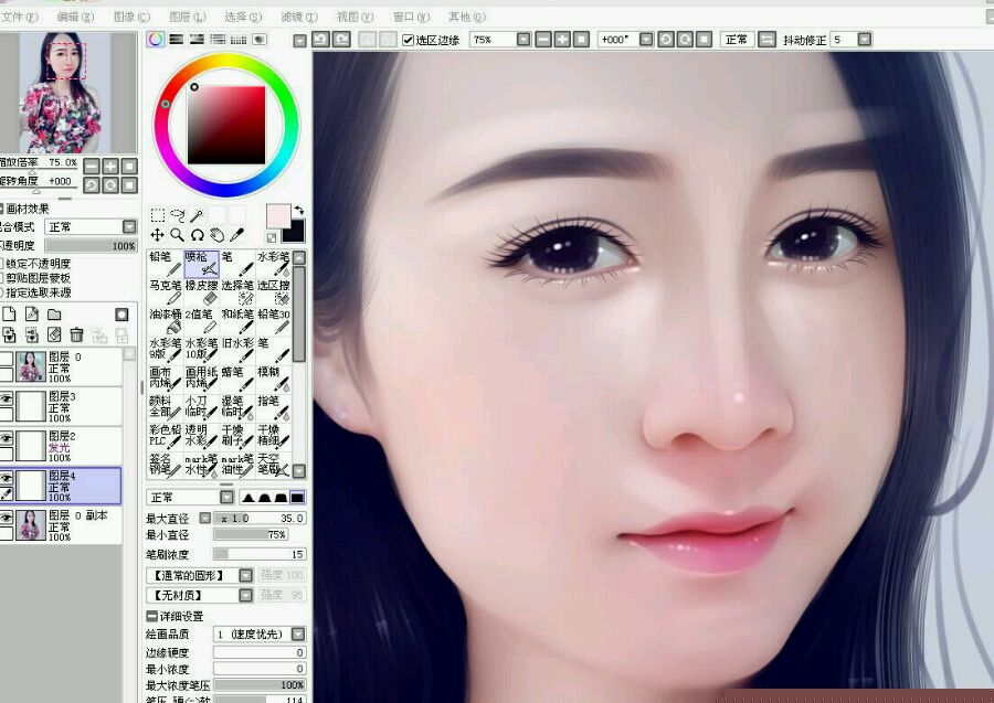 Photoshop结合SAI软件给手机模糊的美女照片转手绘教程