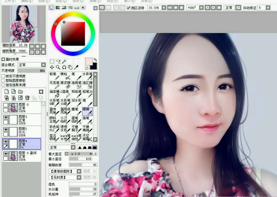 Photoshop结合SAI软件给手机模糊的美女照片转手绘教程