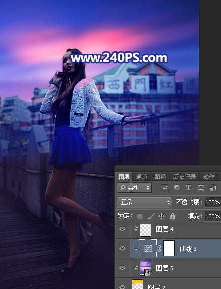 Photoshop给外景人像照片添加傍晚霞光效果教程