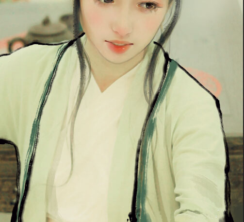 PS大神教你如何把古风汉服美女图片转为水墨风仿手绘效果