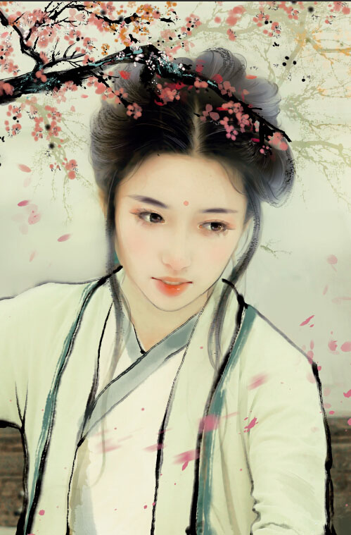 PS大神教你如何把古风汉服美女图片转为水墨风仿手绘效果