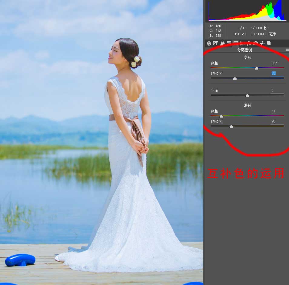 Photoshop怎么给外景婚纱照调出蓝色小清新艺术效果？