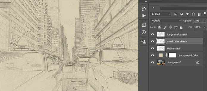 ps怎样把喧嚣的城市图片制作成素描效果?