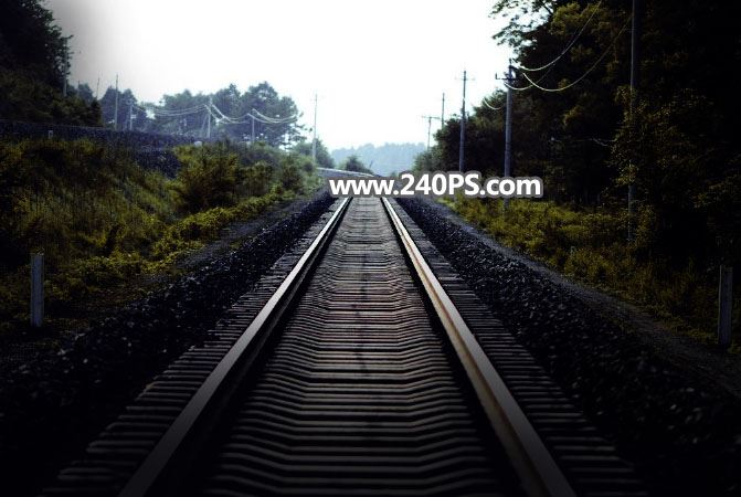 ps把白天铁轨风景图调成日出晨曦的效果教程