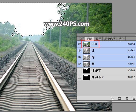 ps把白天铁轨风景图调成日出晨曦的效果教程