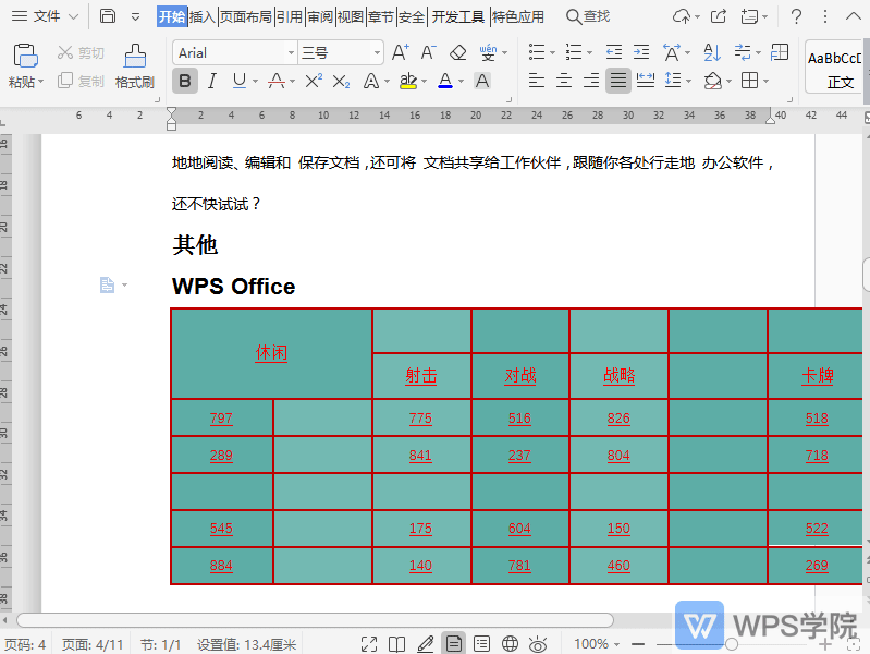 WPS如何突出显示文档表格内容？