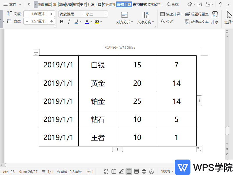 WPS如何对文档中的表格进行排序？